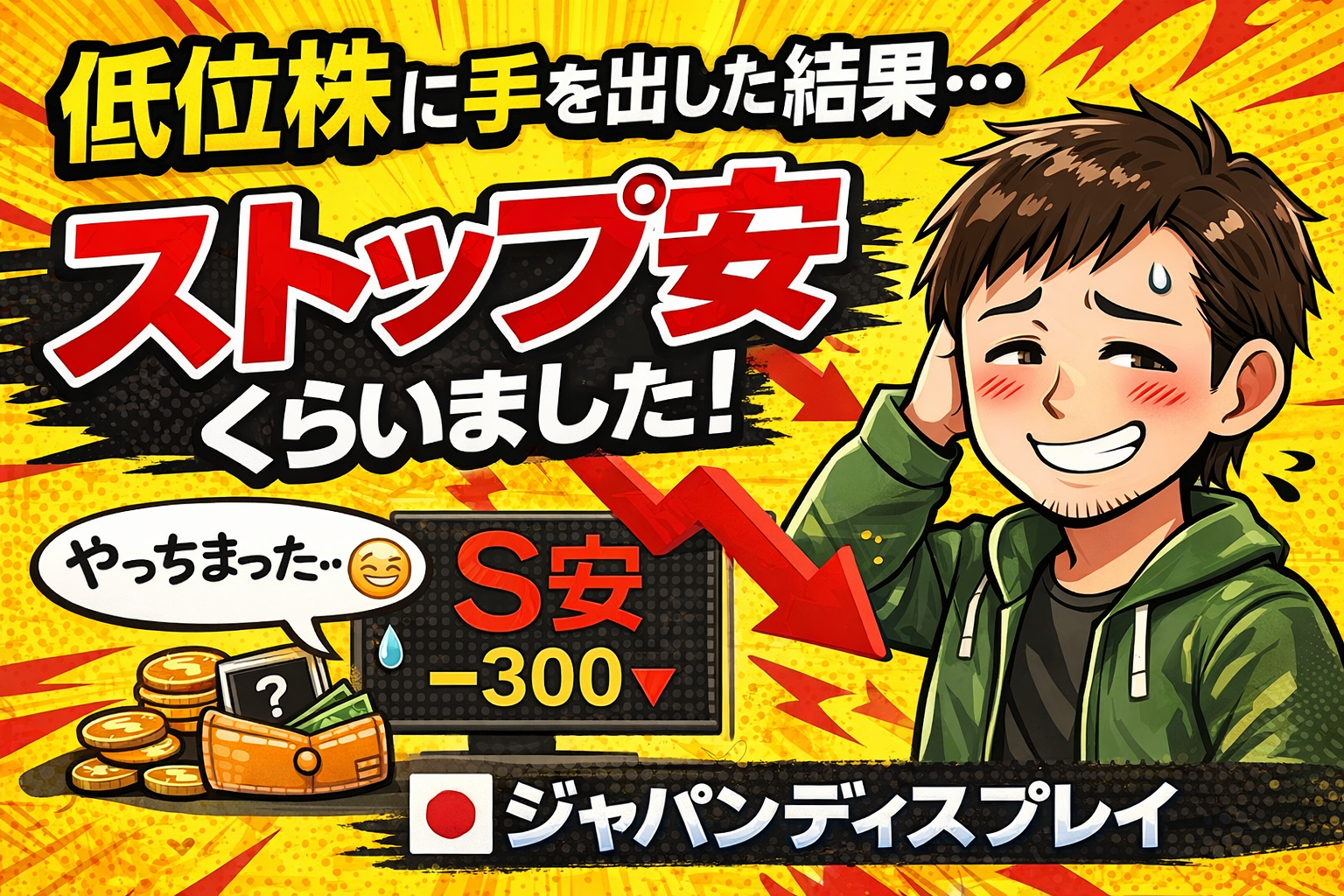 低位株に投資してストップ安で大損した体験を表現したアイキャッチ画像