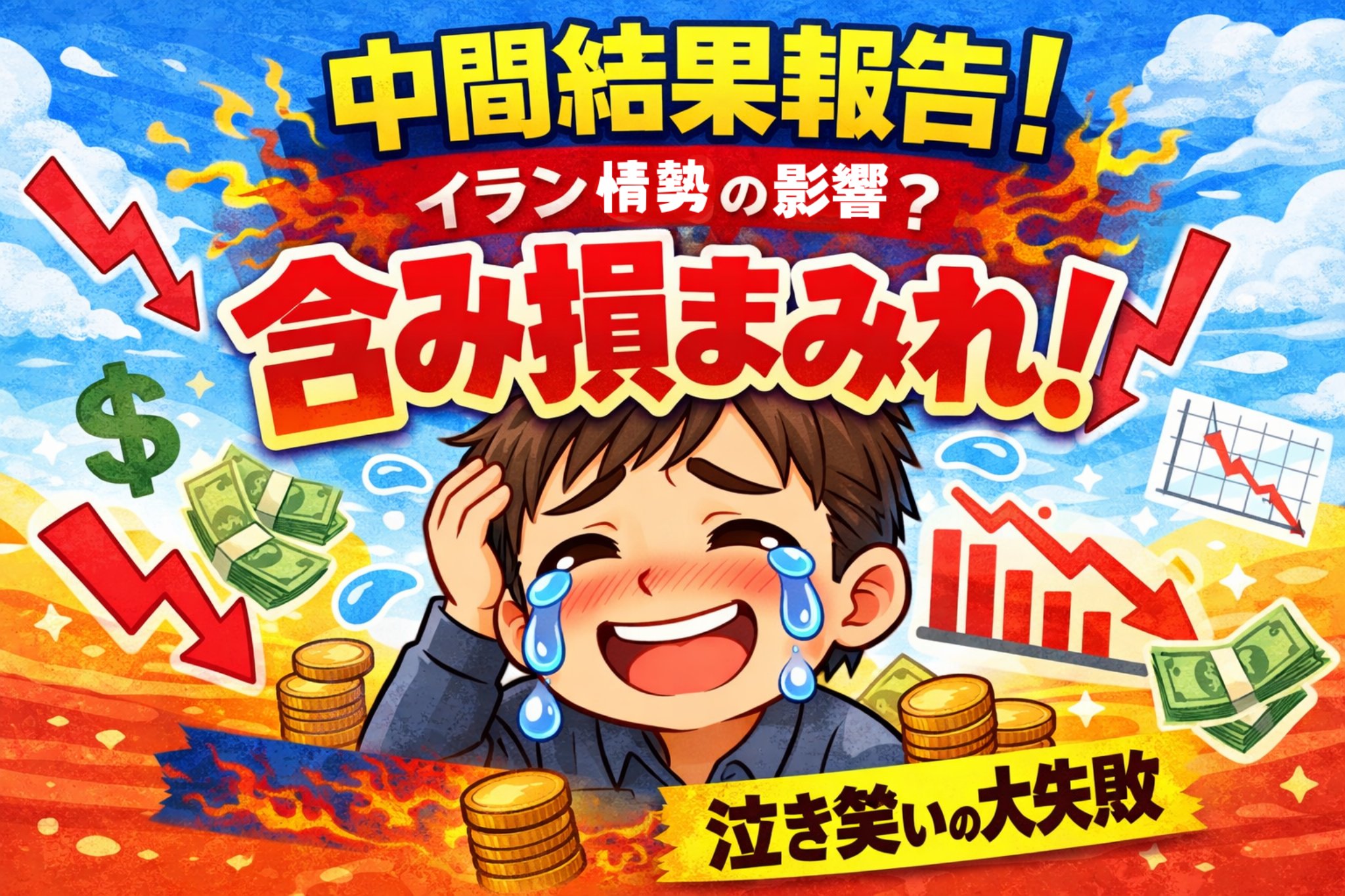 NISA投資の中間結果報告で含み損を抱えた様子を表したイラスト