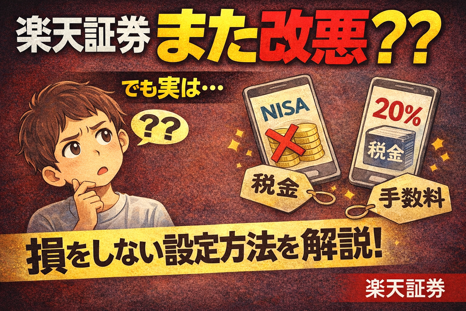 楽天証券の設定ミスで損する可能性とNISAの税金・手数料を解説するイメージ画像