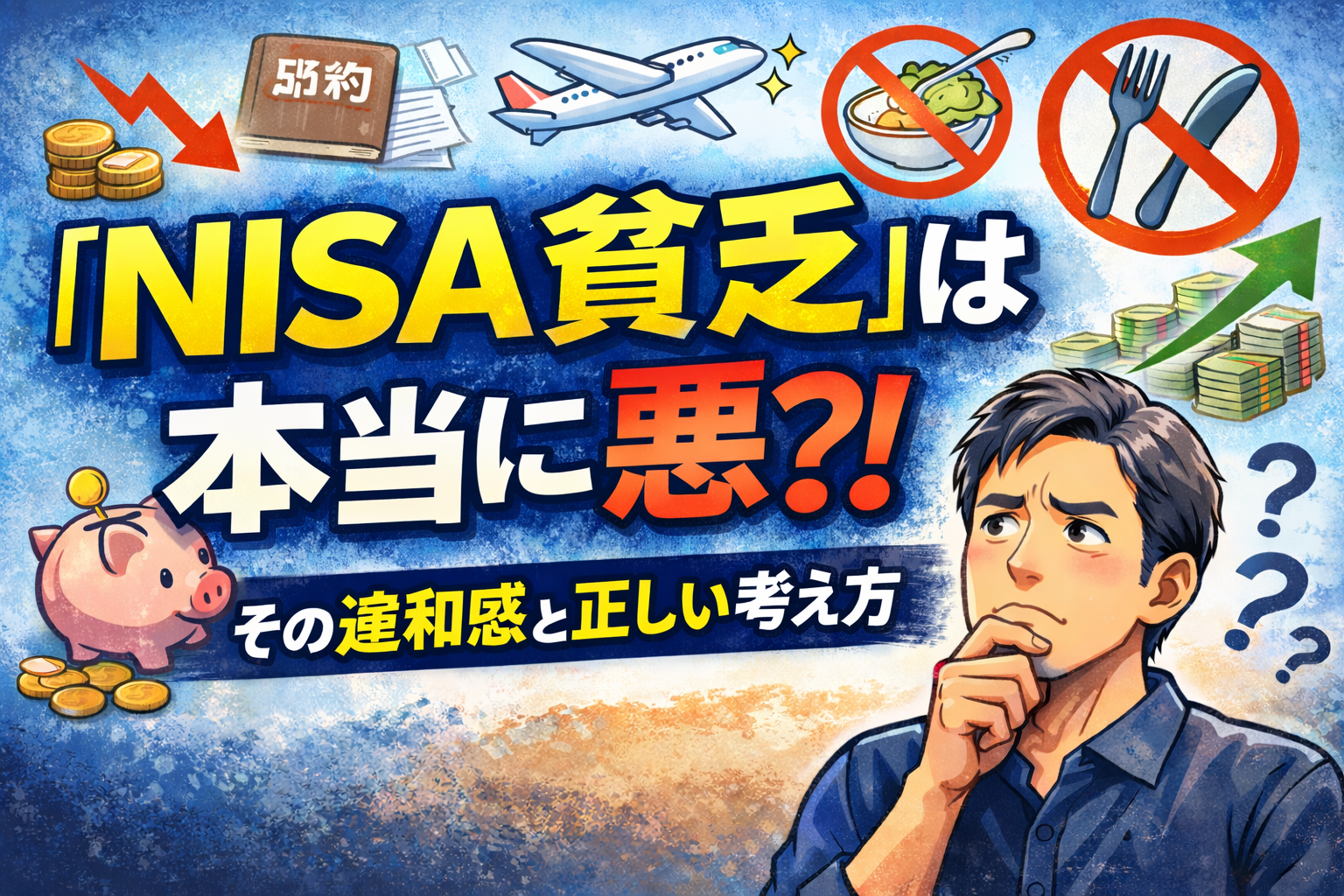 NISA貧乏は本当に悪なのかをテーマにした投資と節約のバランスを考えるアイキャッチ画像